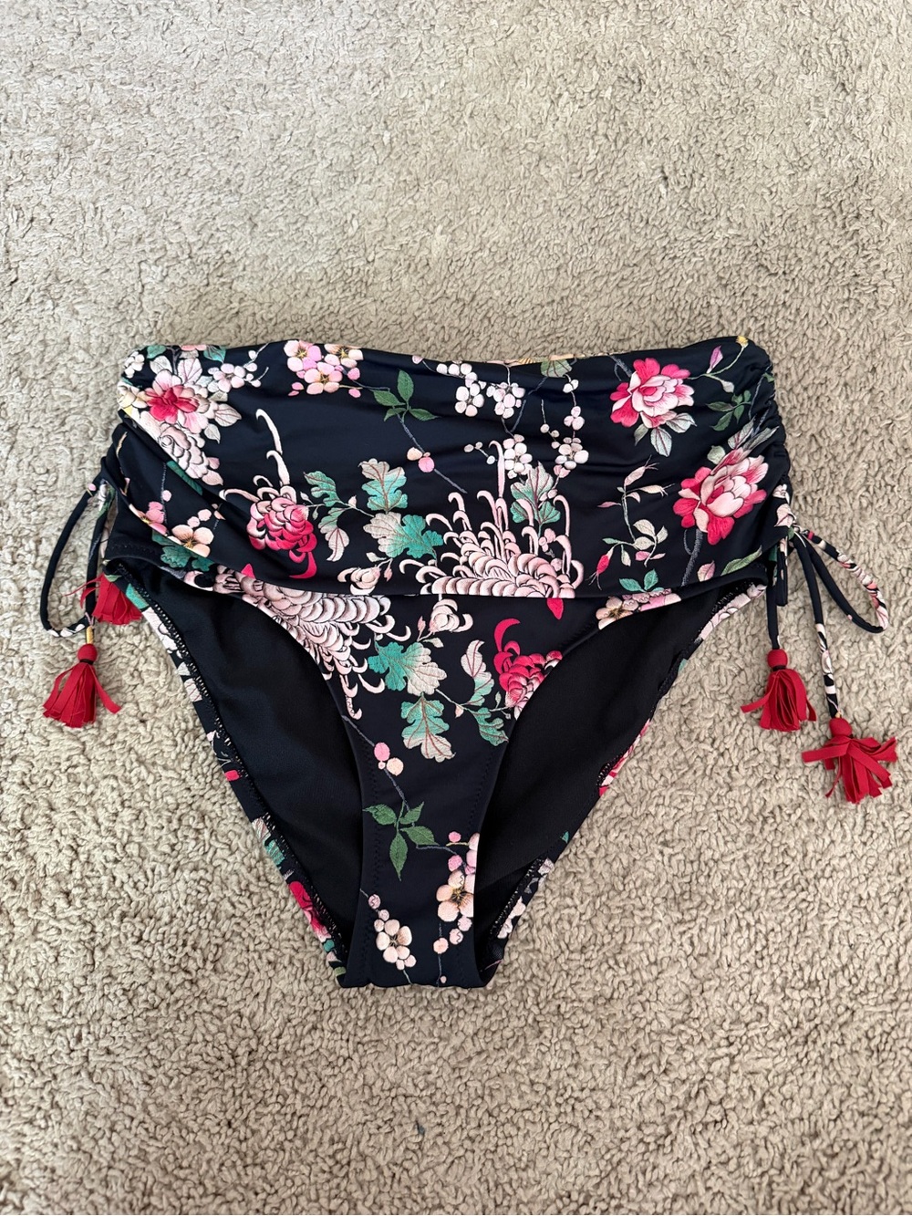Johnny Was Mona Banded Foldover High Waisted Bikini Bottoms Black Size Small NWT